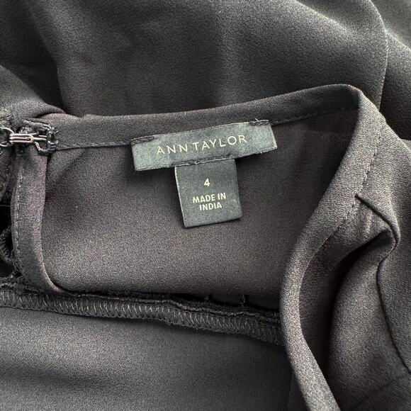 Ann Taylor Black Size 4 Midi Dress Embroidered Cutout Fit Flare Summer Beachy - Picture 6 of 8